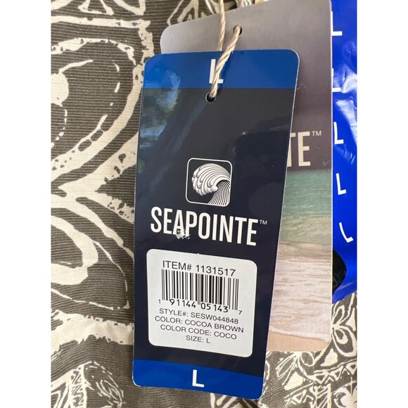 NWT Seapointe Mens Size L Natural Tan Casual Camp Shirt S/S Modal Blend Tropical - Picture 6 of 11